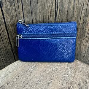 Blue Wallet Genuine Leather Card Holder Wallet Double Zip Pouch 4 x 3
